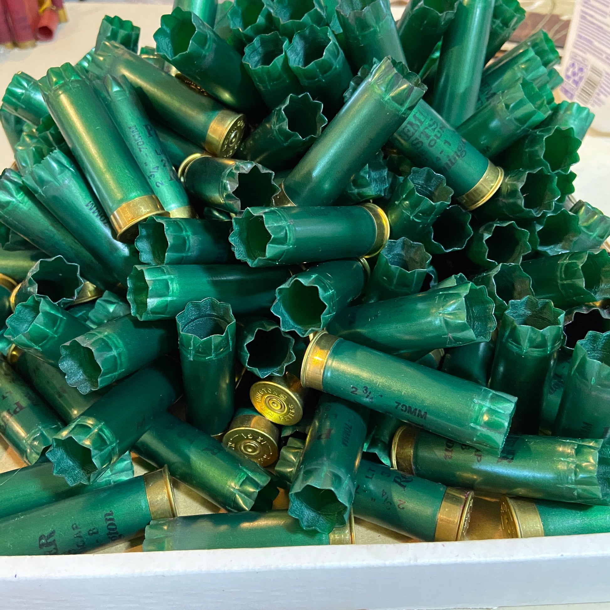 Bulk Pile Of Dark Green Remington 12 Gauge Hulls In Box