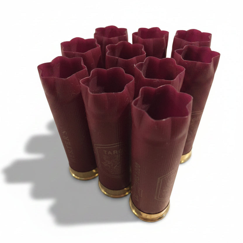 Dark Red Herter's Once Fired Hulls With Open Star Crimped Mouths