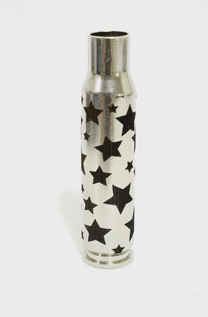 308 WIN Nickel Shells Stars Engraved Casing 5 Pcs