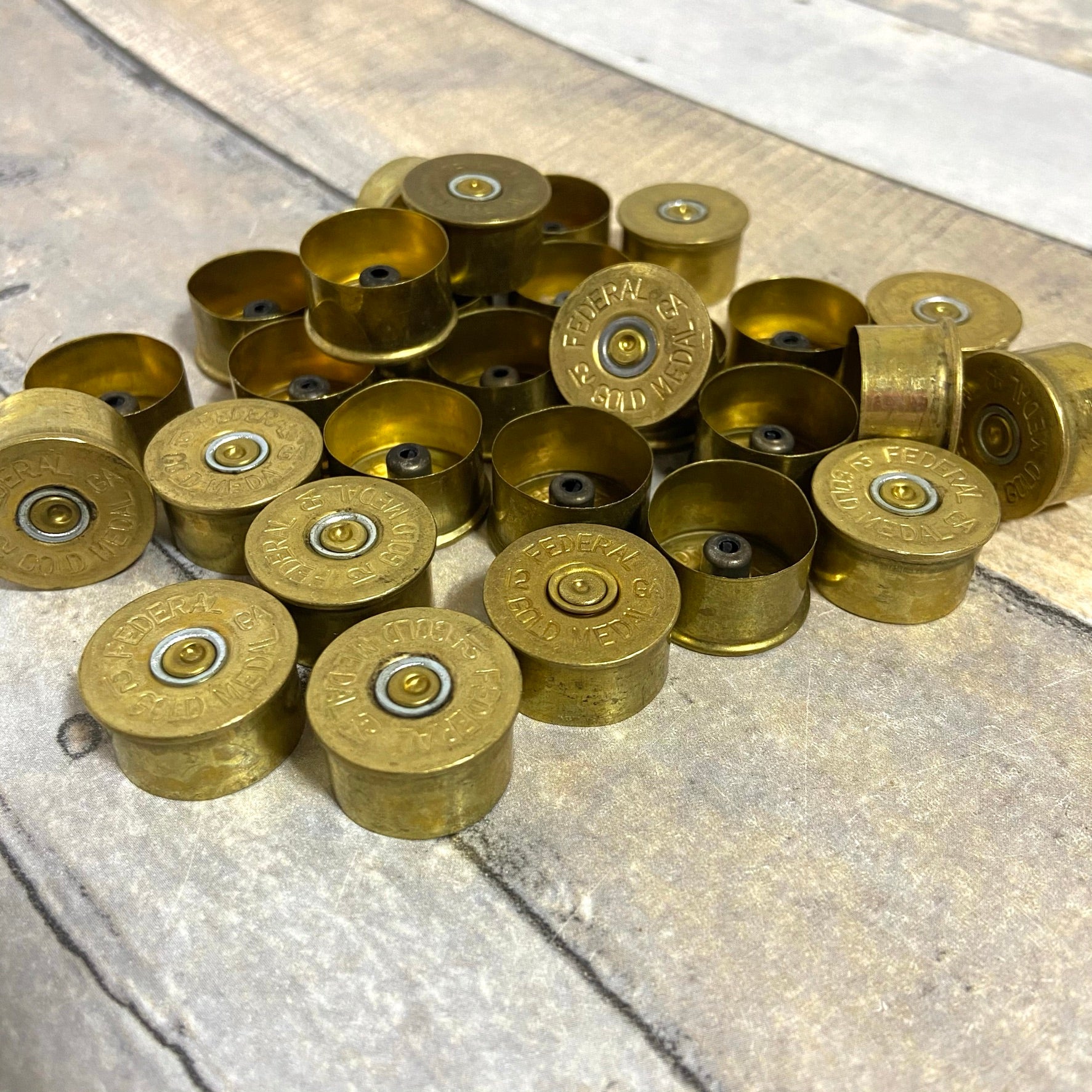 Federal Gold Medal 12 gauge brass headstamps with gold-toned finish