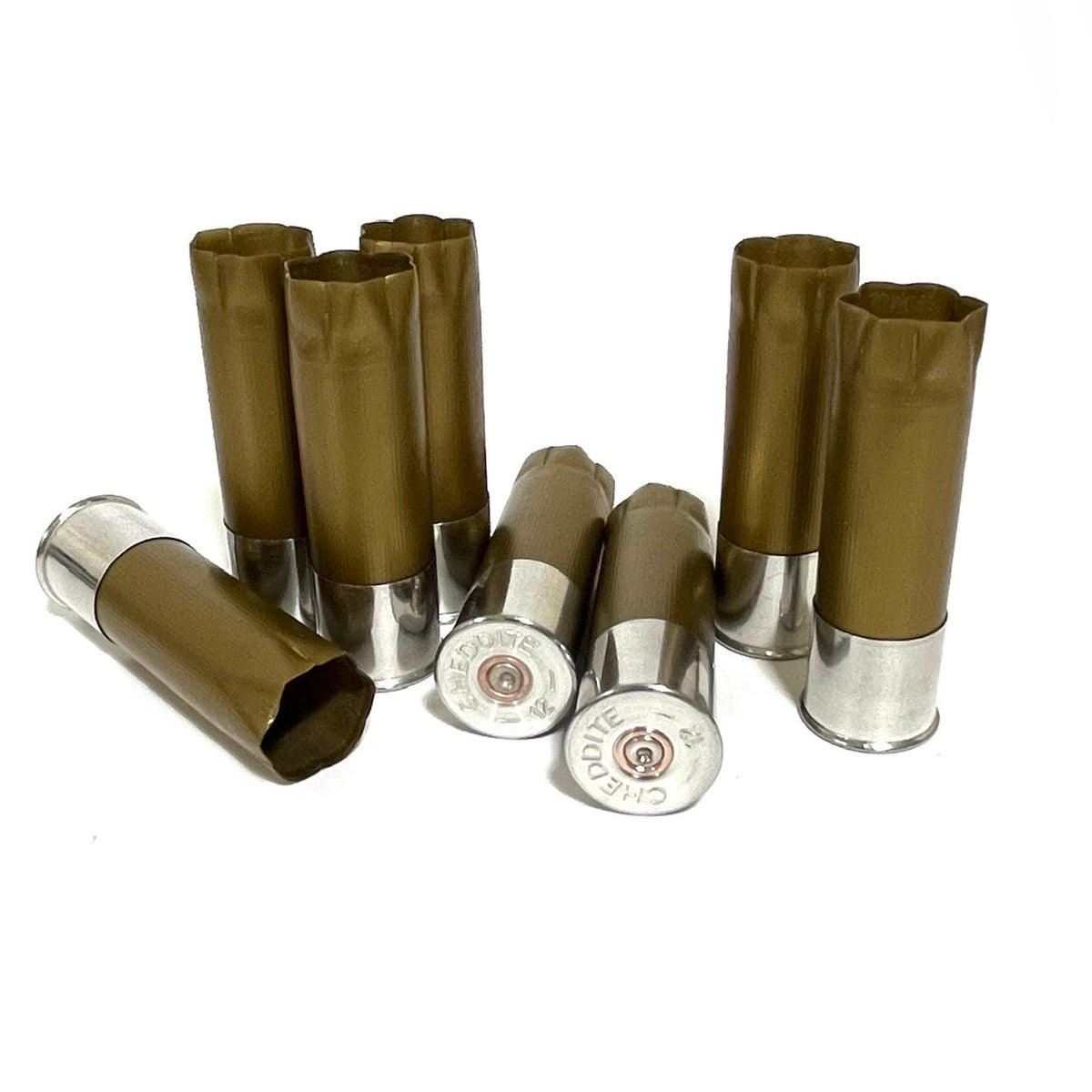 Gold Shotgun Shells | 12 Gauge Blank Hulls, Silver Bottom | Qty 8