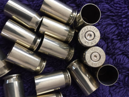 Empty Brass Bullet Casings Spent Ammo Once Fired Shells Cleaned & Polished 45 ACP Winchester Reloading 15 Pcs