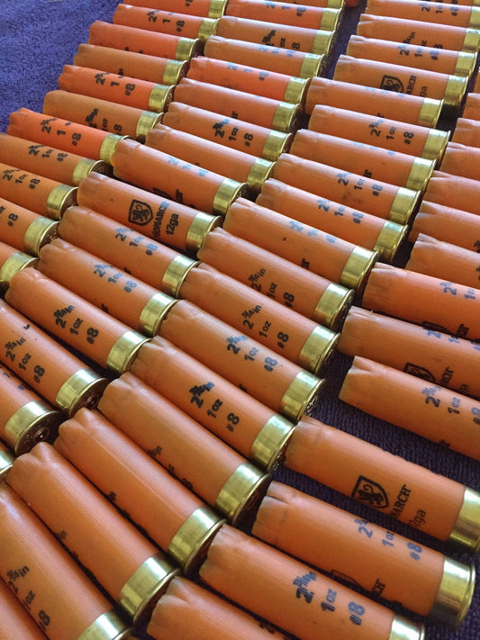 Empty Shotgun Shells Orange Hulls 12 Gauge Spent Once Fired 12GA Monarch Ammo Crafting Jewelry Boutonnieres Corsages Qty 22 Pcs