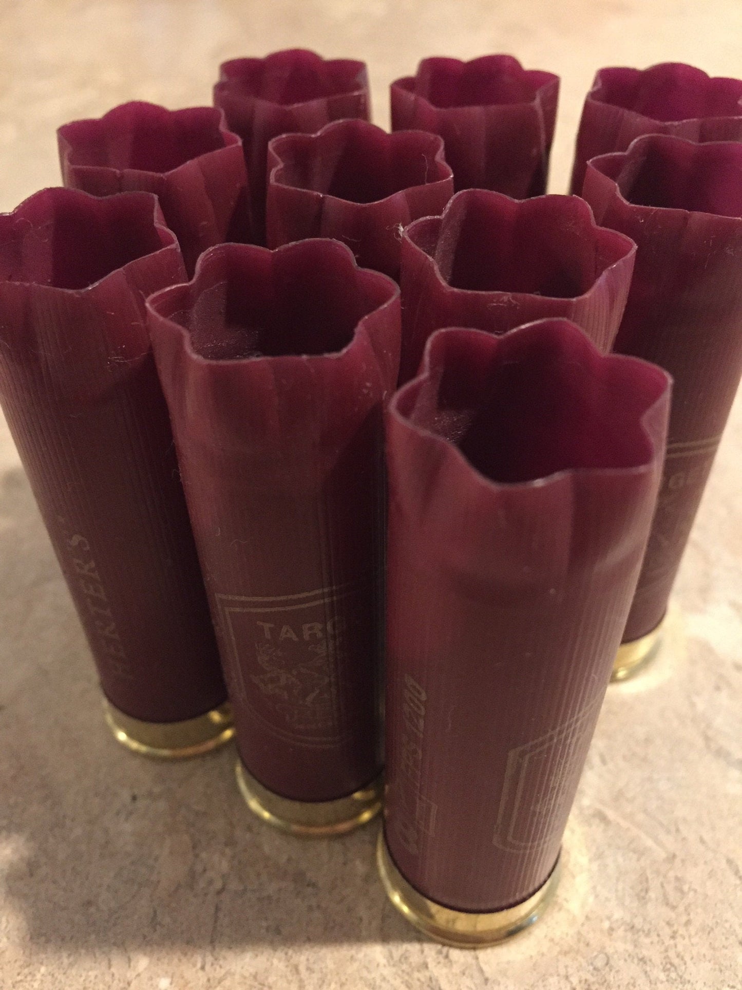 Dark Red Burgundy Maroon 12 Gauge Shotgun Shells Empty Used Casings Once Fired 12GA Hulls Spent Cartridges Herters 15pcs - FREE SHIPPING