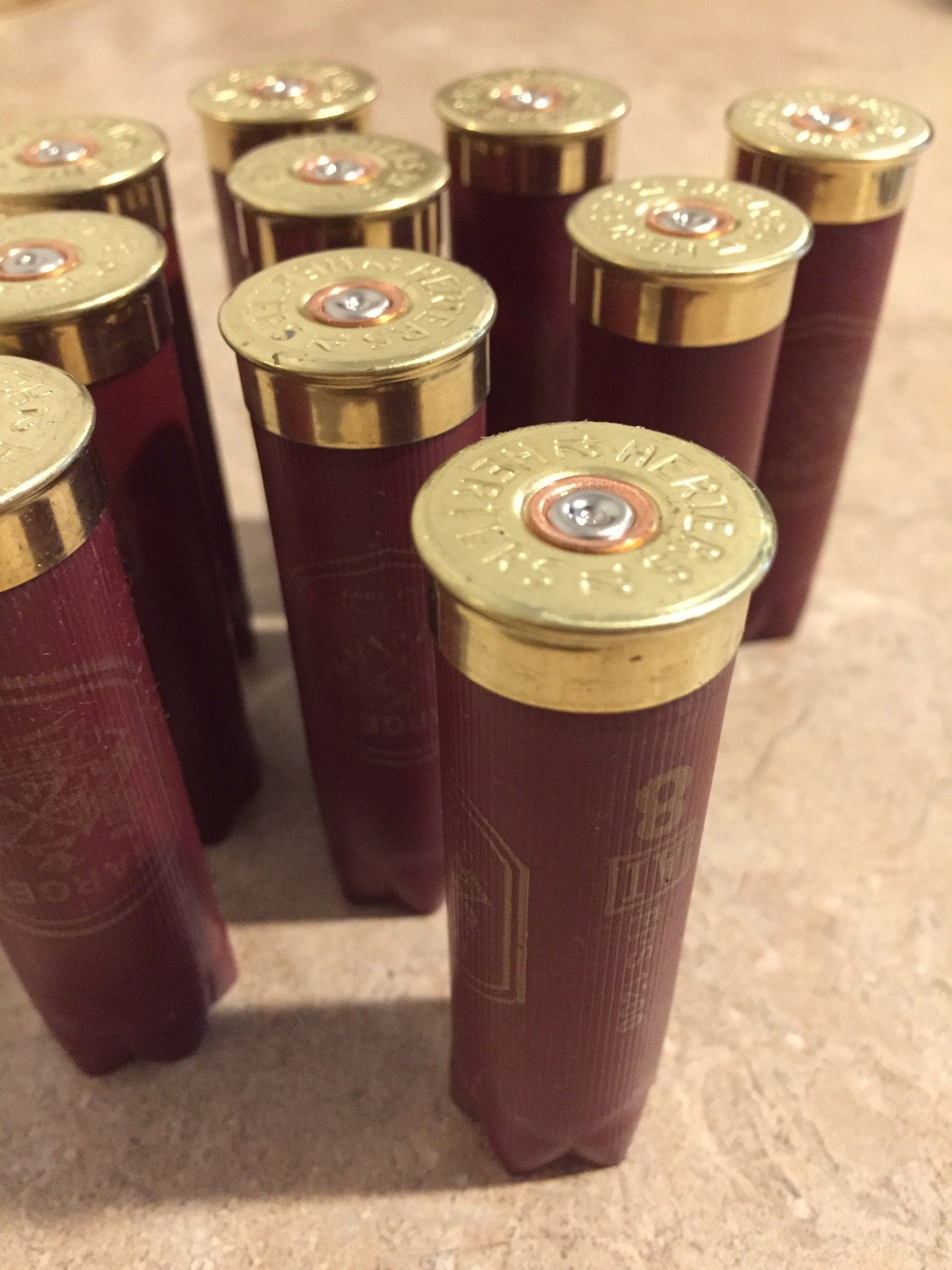 Dark Red Burgundy Maroon 12 Gauge Shotgun Shells Empty Used Casings Once Fired 12GA Hulls Spent Cartridges Herters 15pcs - FREE SHIPPING