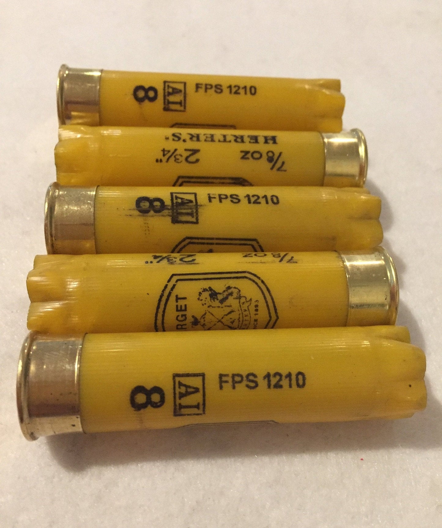 Yellow Empty Shotgun Shells 20 Gauge Golden Yellow Hulls Once Fired Herters Cartridges Qty 10 Pcs - FREE SHIPPING