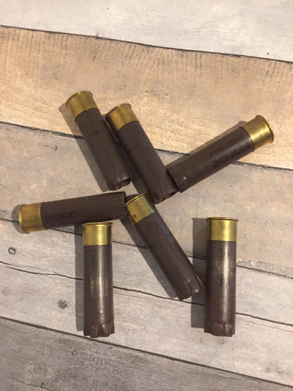 Brown Empty 12 Gauge Shotgun Shells Used 12GA Casings Fired Hulls Spent Cartridges Fiocchi 10 Pcs