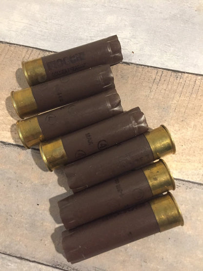 Brown Empty 12 Gauge Shotgun Shells Used 12GA Casings Fired Hulls Spent Cartridges Fiocchi 10 Pcs