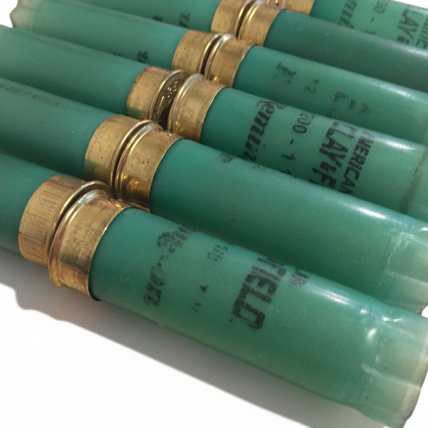 Light Green Remington Clay Field 12 Gauge Once Fired Hulls Close Up