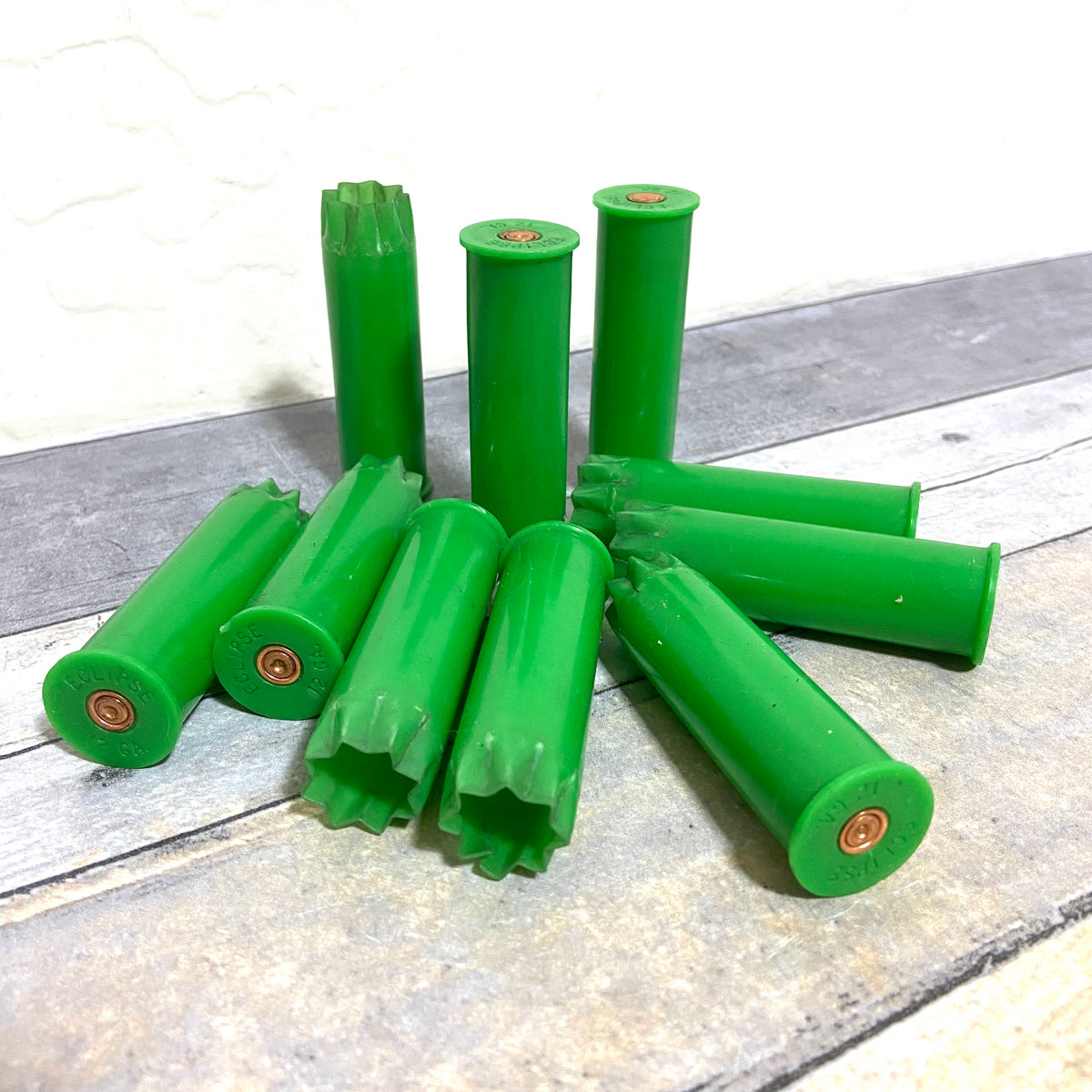 Lime Green Shotgun Shells 12 Gauge Spent Hulls Fired Light Green Empty 12GA Used Shot Gun Casings