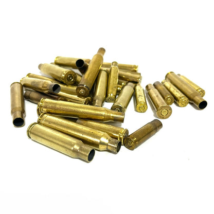 Mixed Rifle Brass Casings — 8 Calibers, Once-Fired (Qty 32)