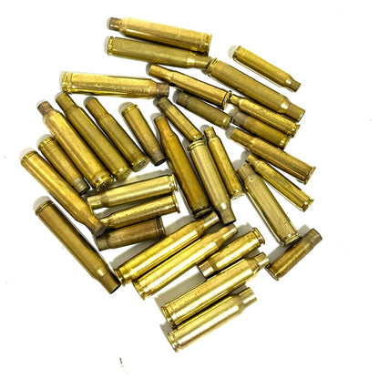 Mixed Rifle Brass Casings — 8 Calibers, Once-Fired (Qty 32)