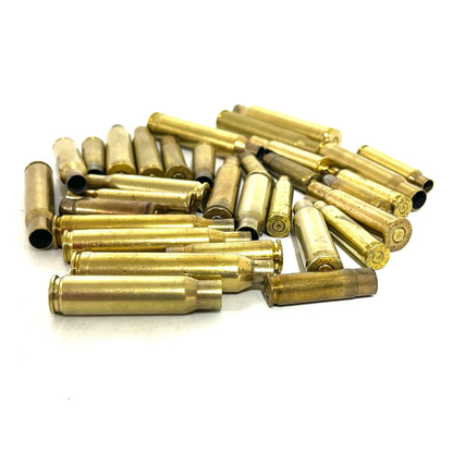 Mixed Rifle Brass Casings — 8 Calibers, Once-Fired (Qty 32)