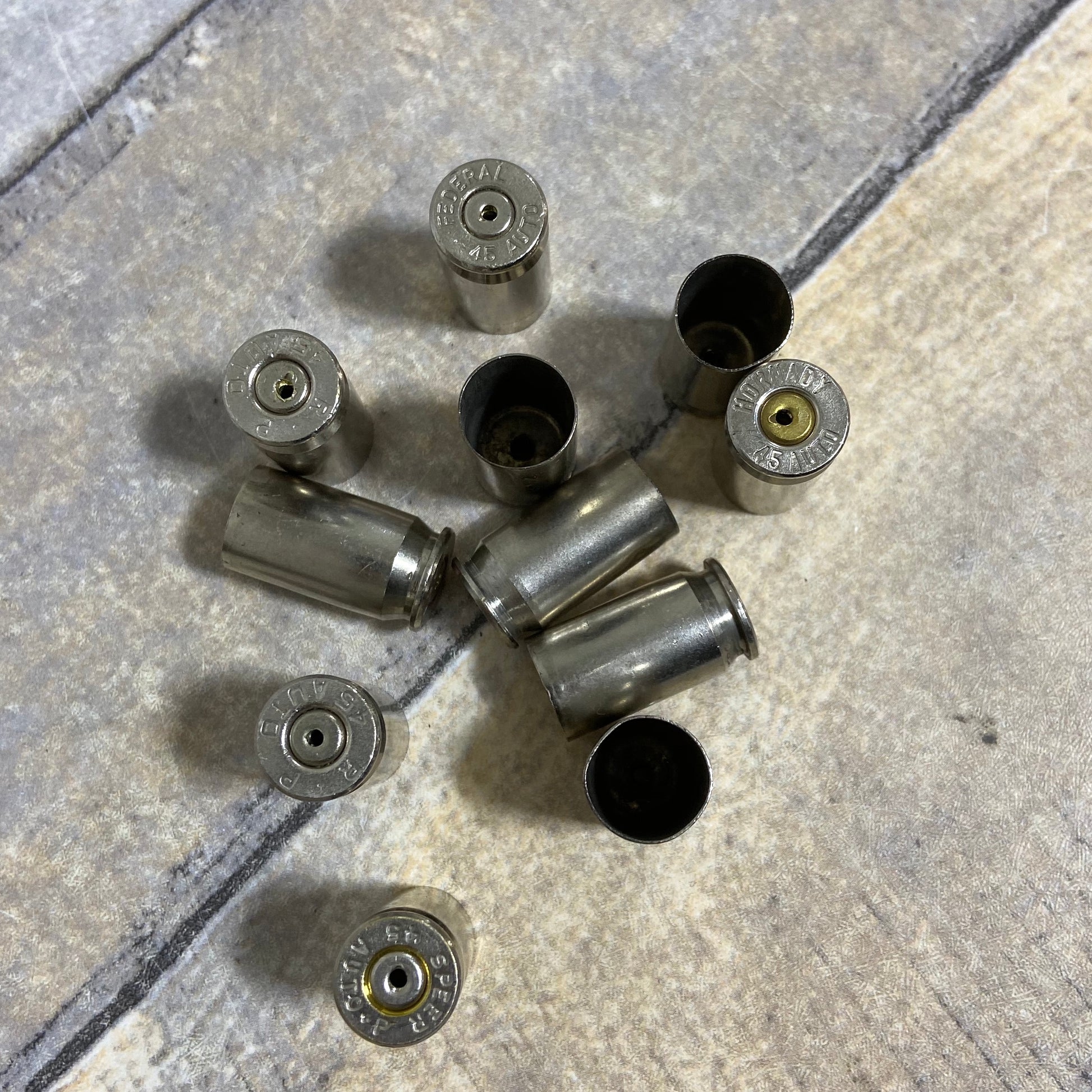 Nickel Drilled 45 Caliber Brass Shells 