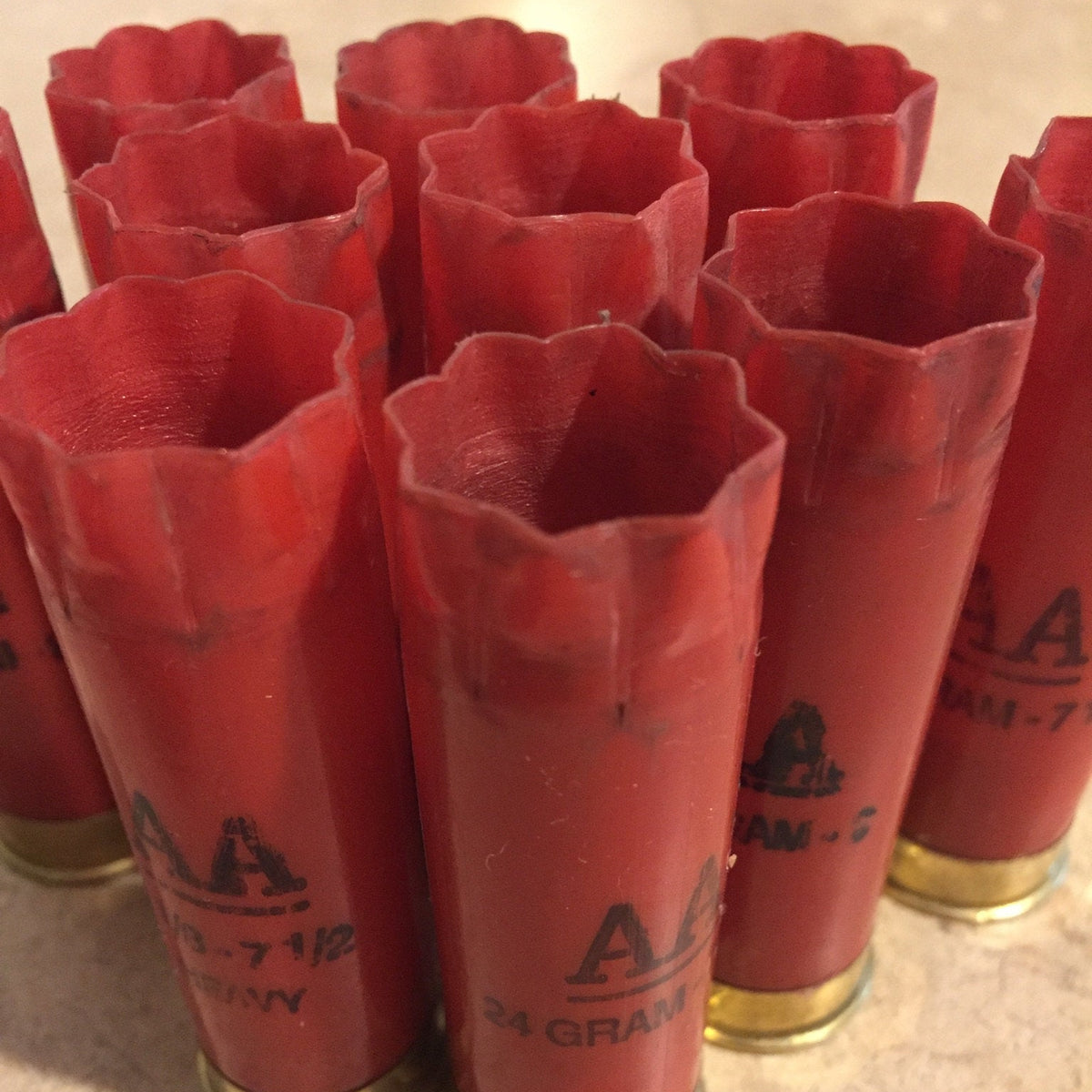 Open Star Crimped Mouths On Red empty Winchester AA Hulls