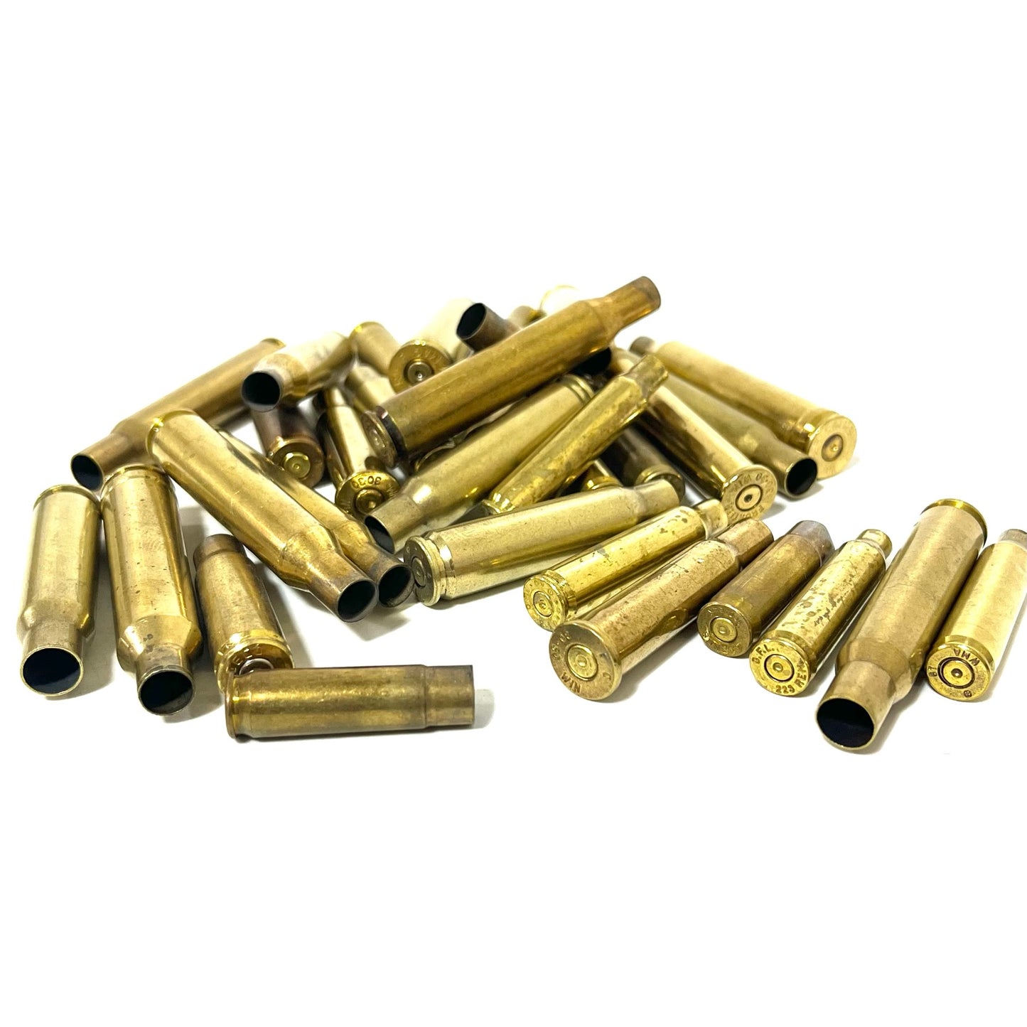 Mixed Rifle Brass Casings — 8 Calibers, Once-Fired (Qty 32)