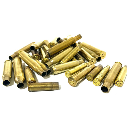 Mixed Rifle Brass Casings — 8 Calibers, Once-Fired (Qty 32)
