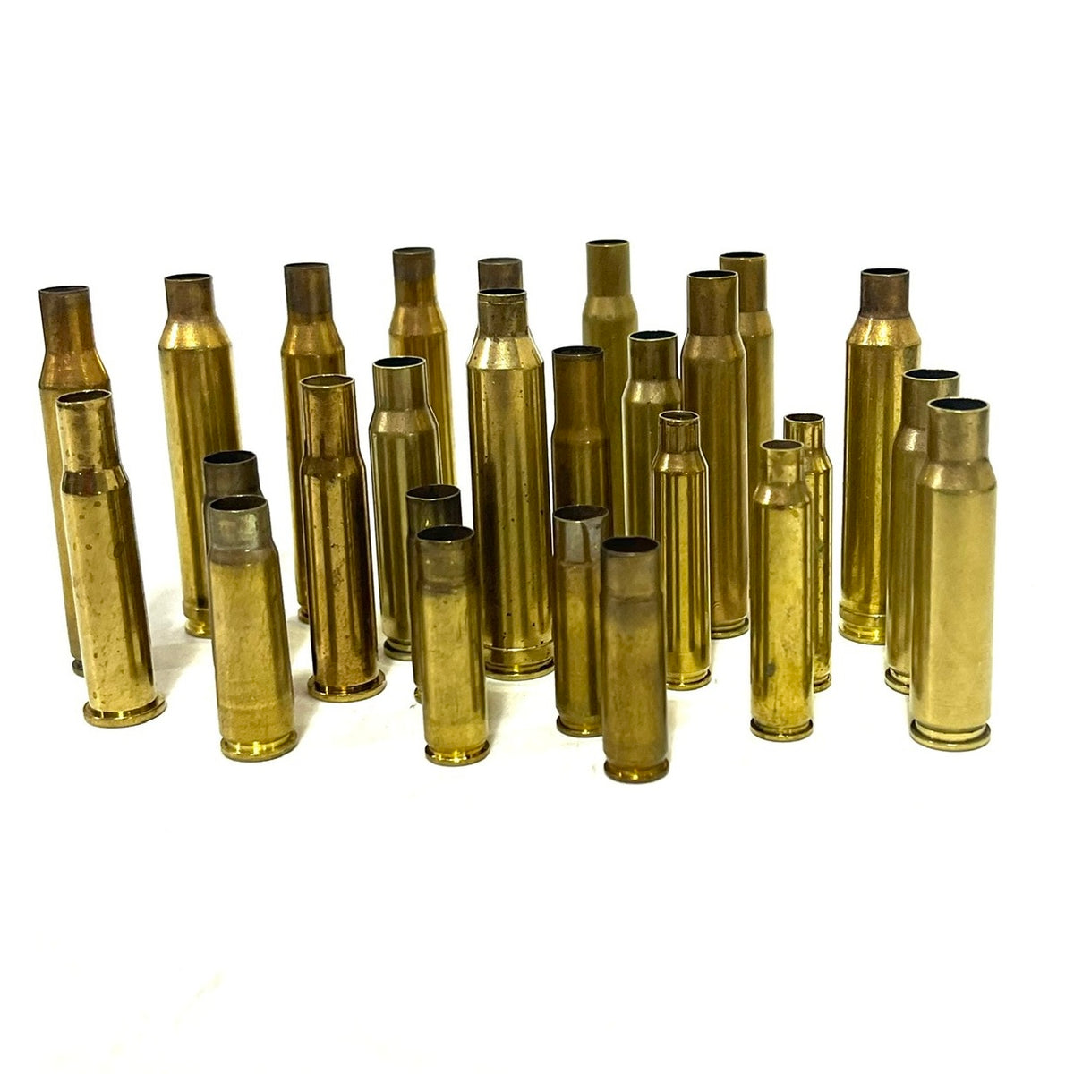 Mixed Rifle Brass Casings — 8 Calibers, Once-Fired (Qty 32)