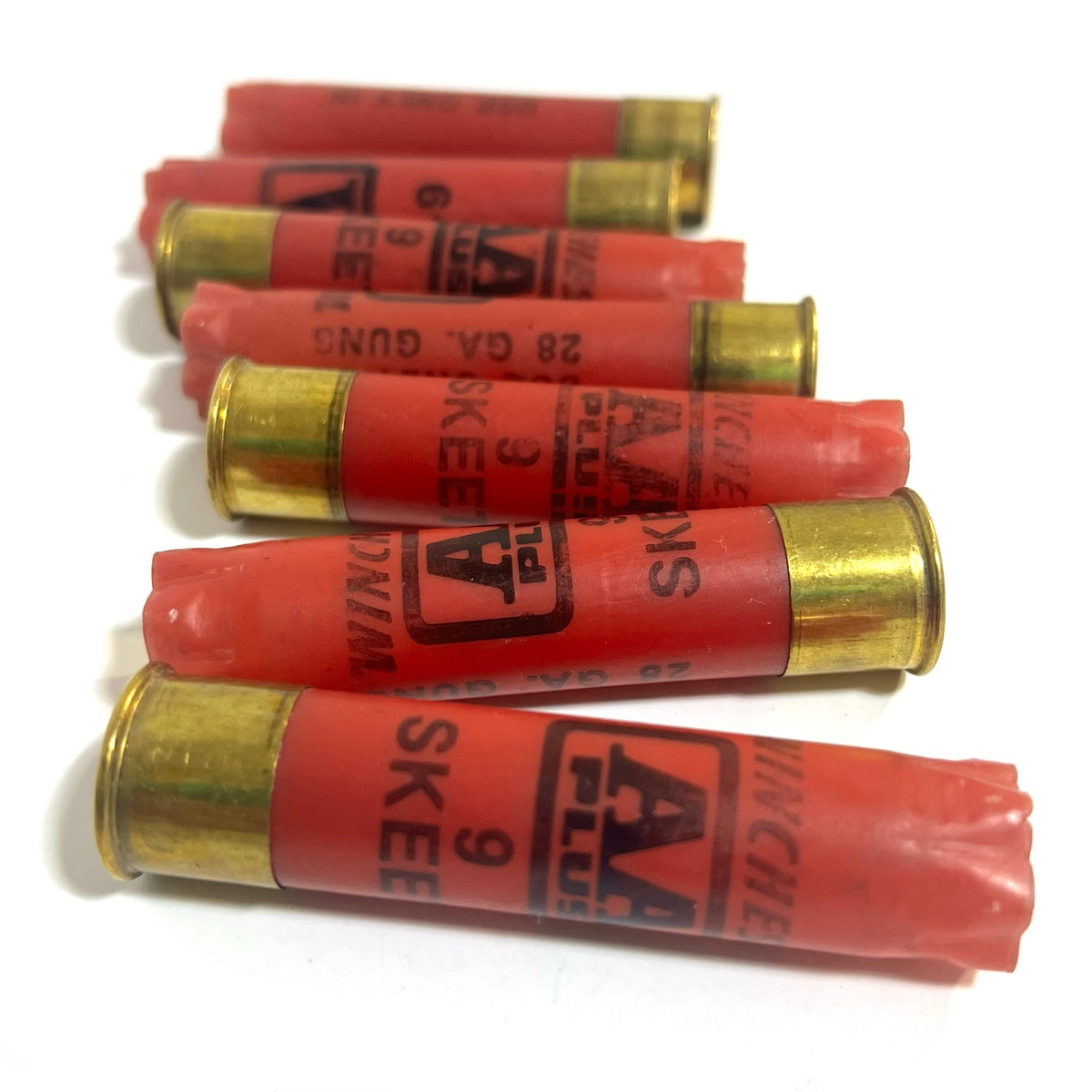 Winchester AA Plus Skeet 28 gauge red shotgun shell hulls, once-fired and empty, qty 15