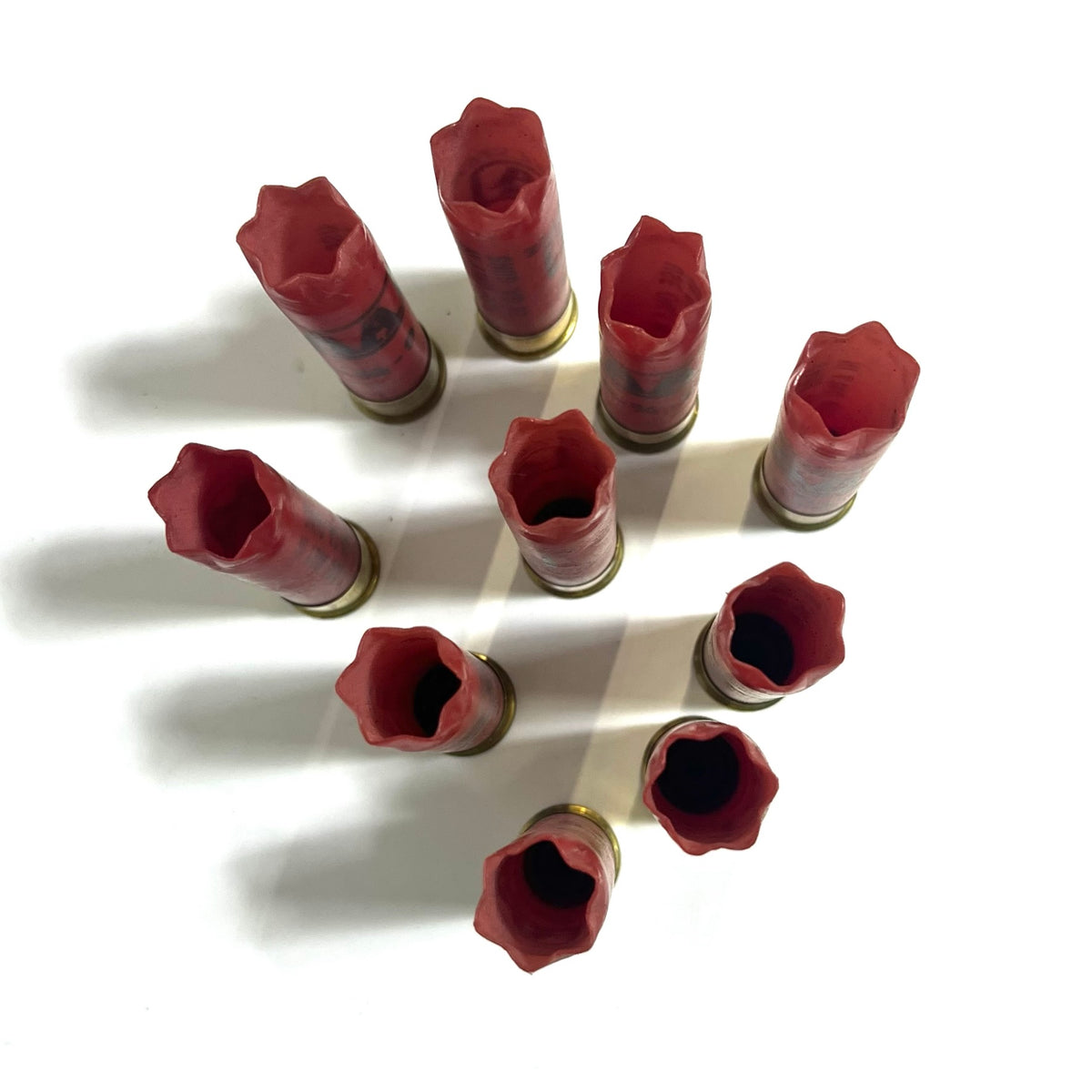 Red 28 gauge Winchester AA shotgun shell hulls, once-fired and empty