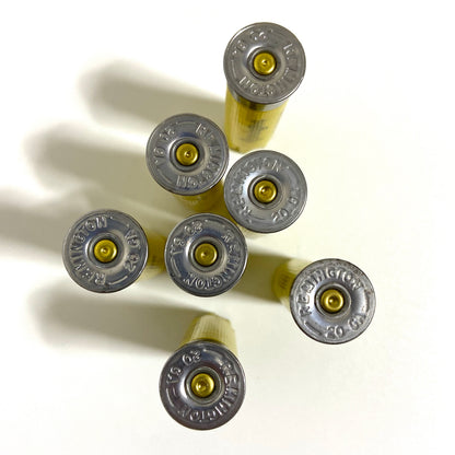 7 Remington 20-gauge shell headstamps arranged in a circular cluster, once-fired